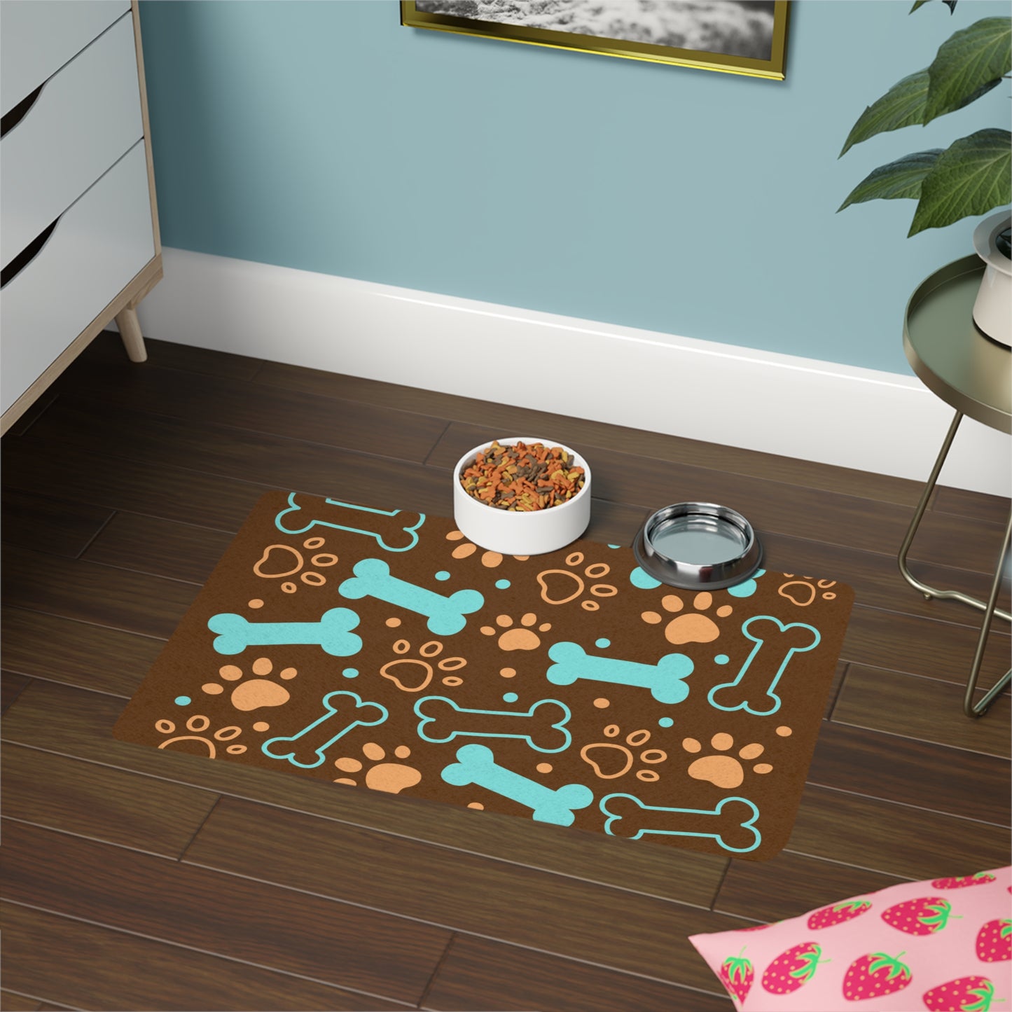 Be Pet - Colorful Dog Food Mat with Bones and Paws